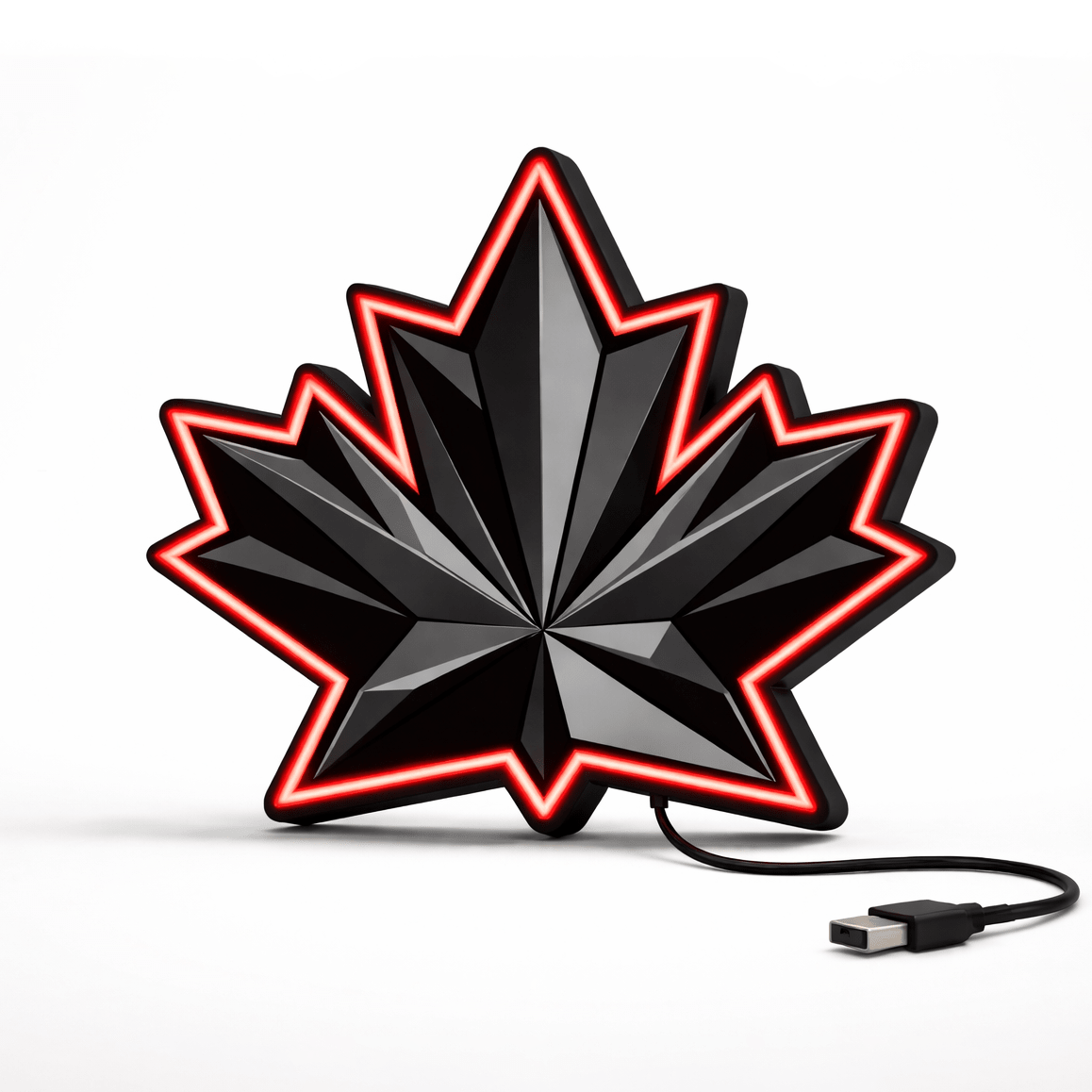 Team Canada 2026 faceted maple leaf LED Sign shown in daylight