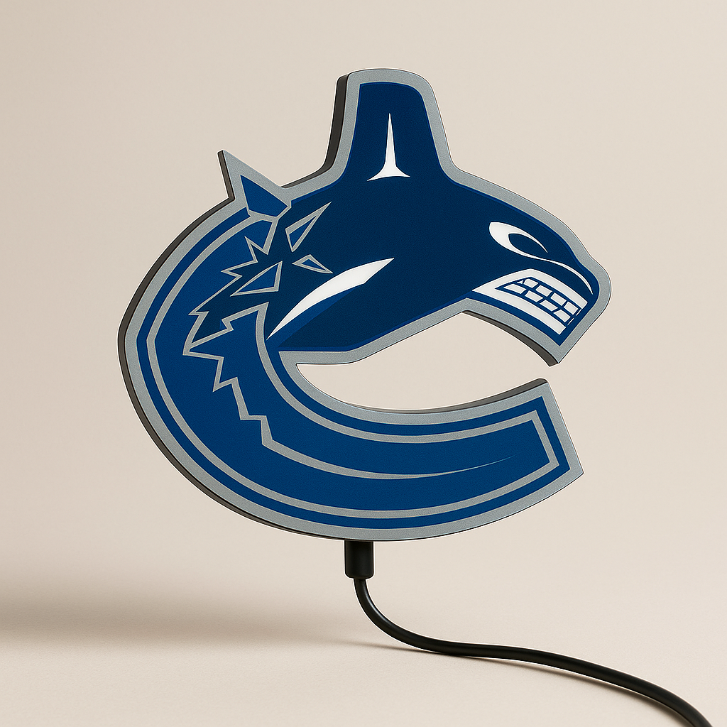 Vancouver Canucks LED Sign with modern orca crest shown in daylight