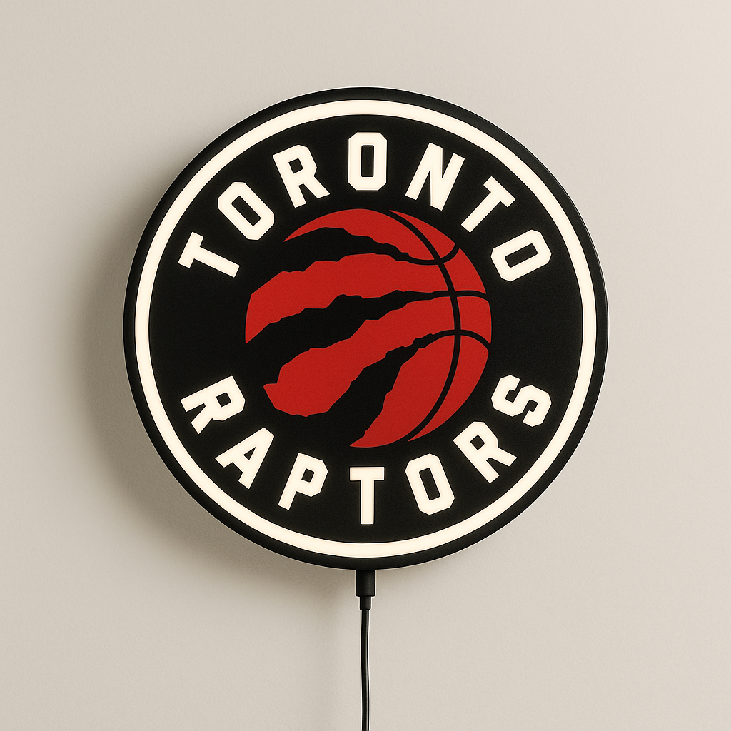 Toronto Raptors Wordmark LED Sign shown in daylight