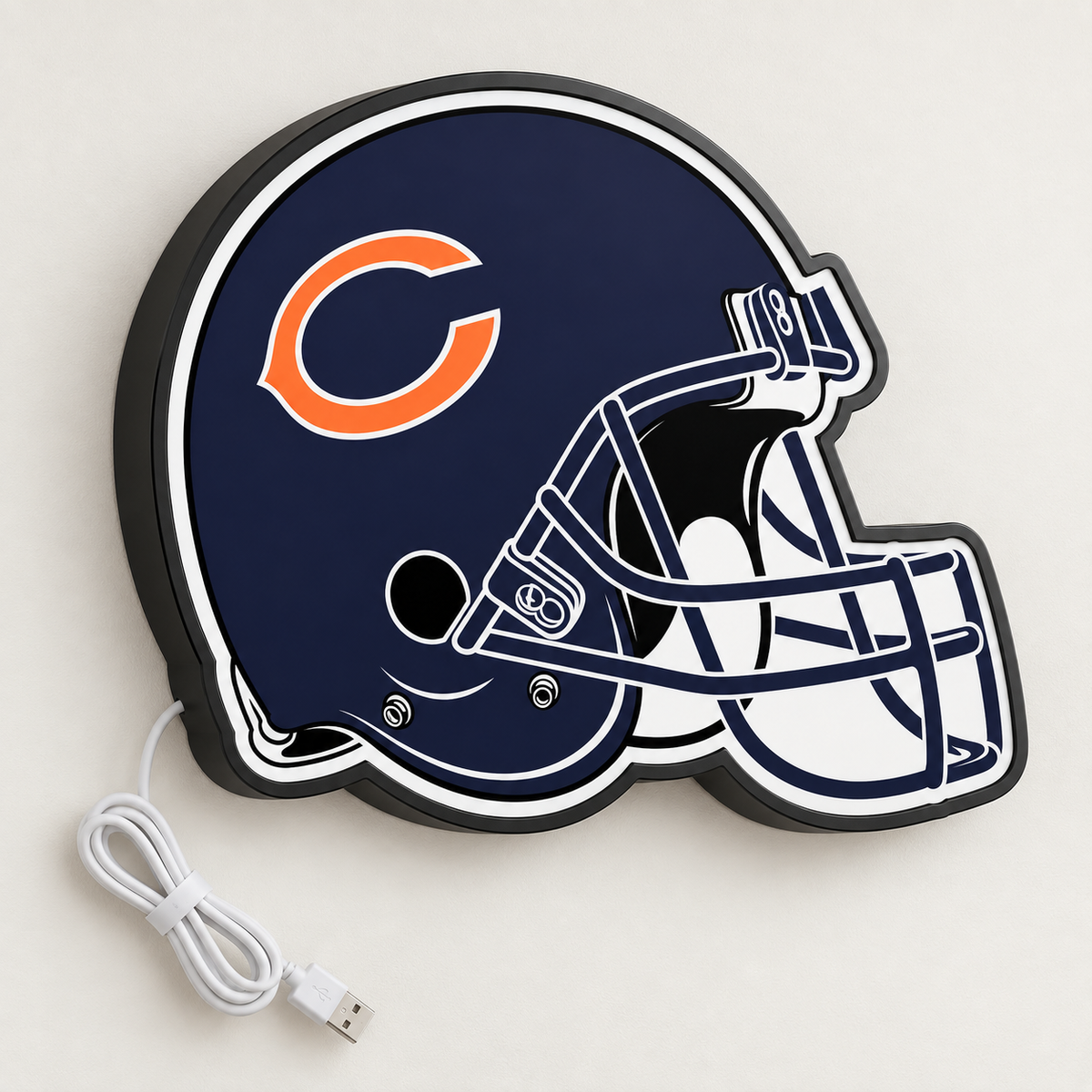 Chicago Bears Helmet LED Sign shown in daylight