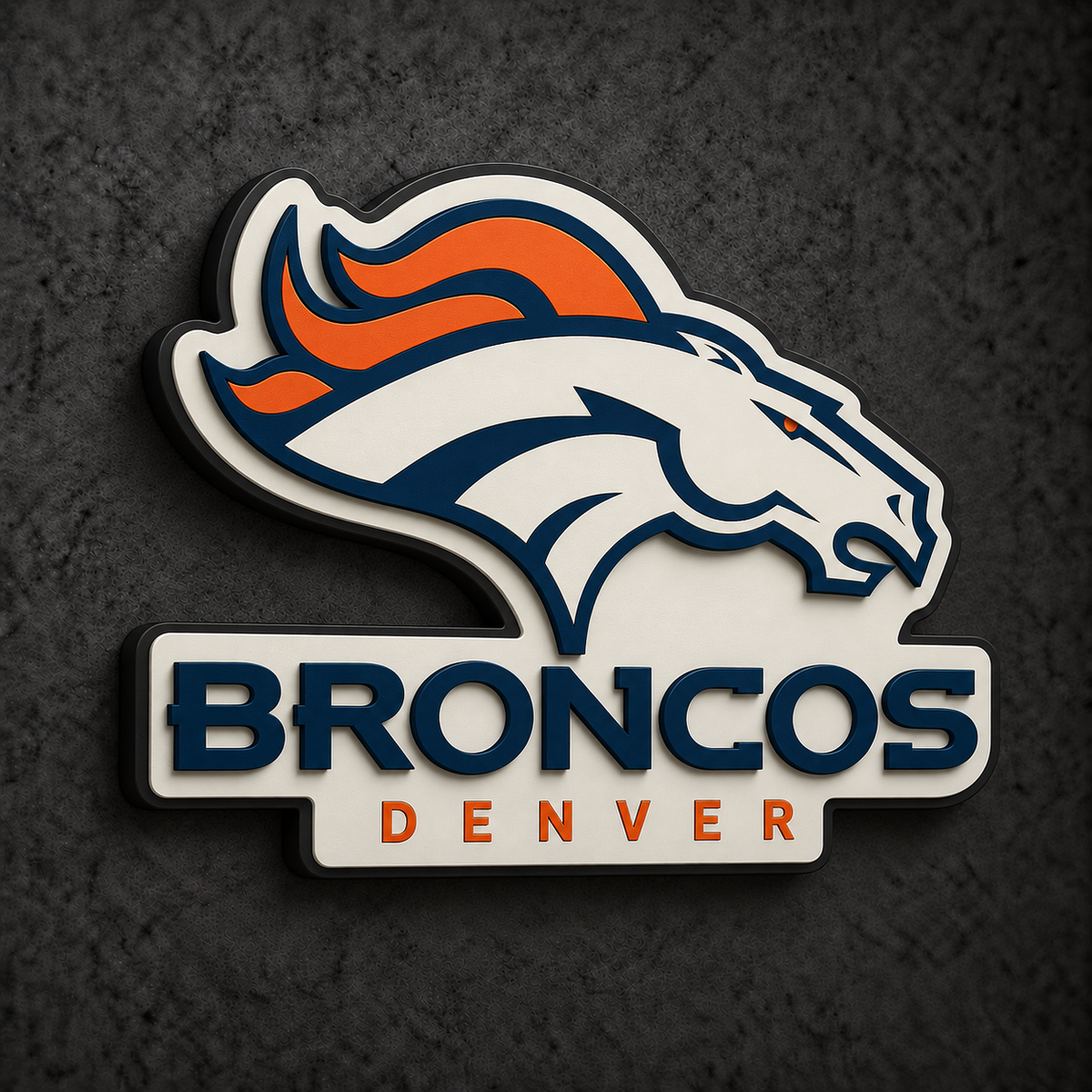 Denver Broncos 3D Plaque with raised layered artwork on a dark charcoal wall