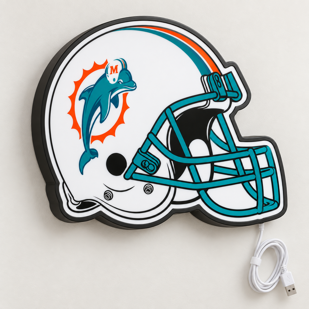 Miami Dolphins Helmet LED Sign shown in daylight