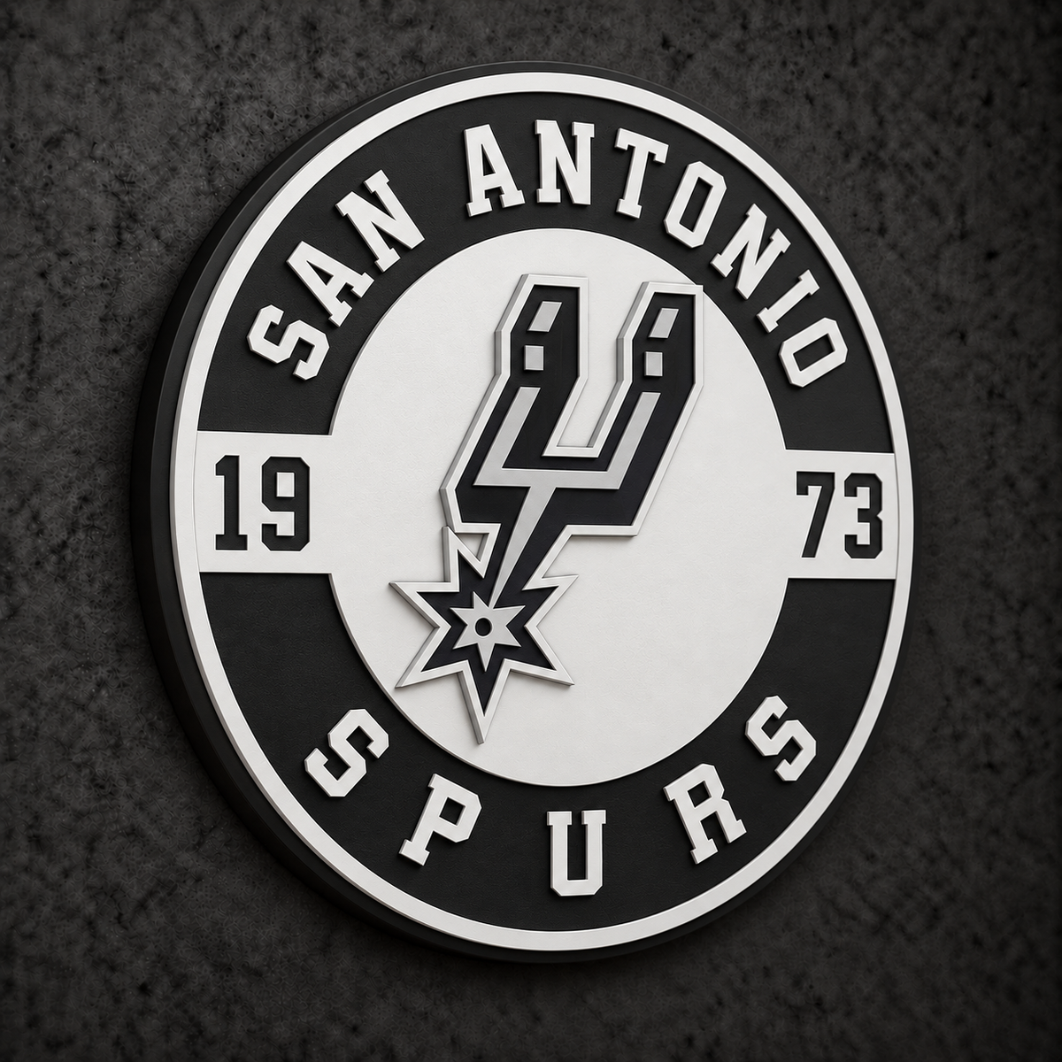 San Antonio Spurs 3D Plaque with raised layered artwork on a dark charcoal wall