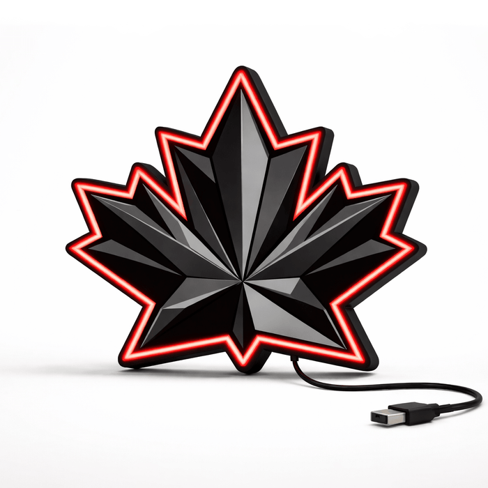 Team Canada 2026 faceted maple leaf LED Sign shown in daylight