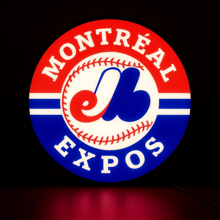 Illuminated Montreal Expos LED Sign with classic tricolour emblem