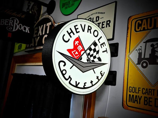 Vintage Corvette Double - Sided Gas Station Light - Sign Guy