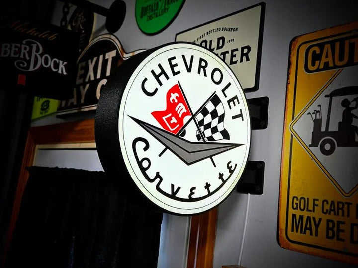 Vintage Corvette Double - Sided Gas Station Light - Sign Guy