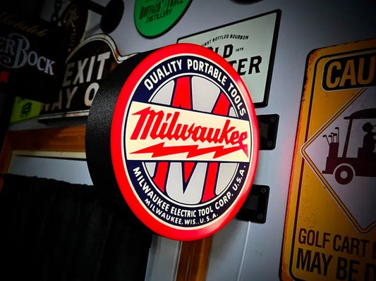 Vintage Milwaukee Tools Double - Sided Gas Station Light - Sign Guy