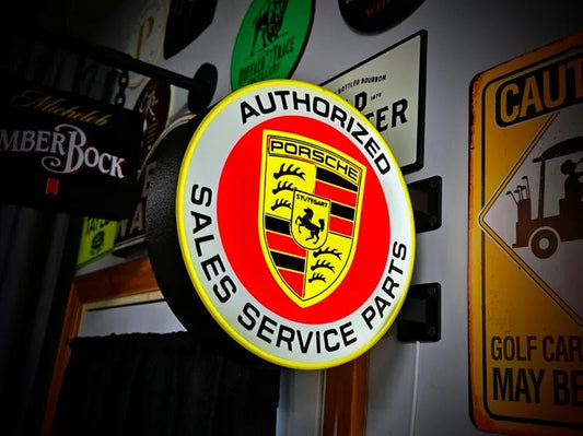 Vintage Porsche Double Sided Gas Station Light - Sign Guy
