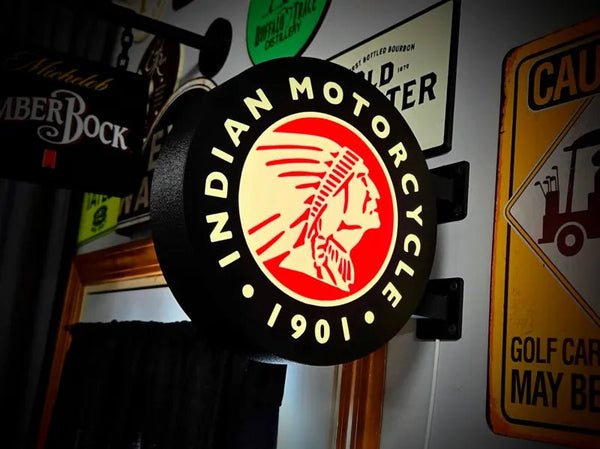 Indian Motorcycles Double Sided Gas Station Light - Sign Guy