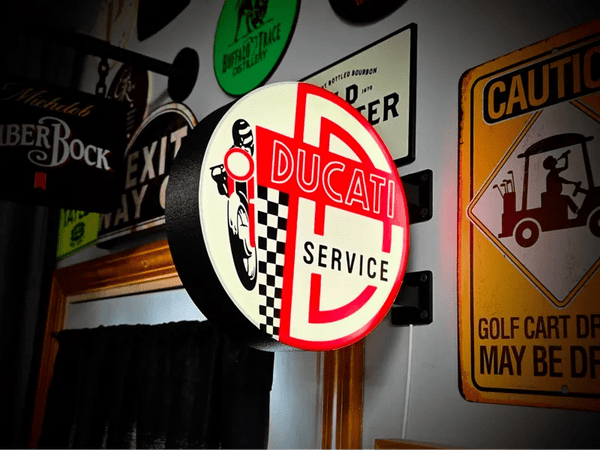 Vintage Ducati Double Sided Gas Station Light - Sign Guy