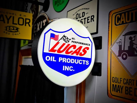 Vintage Lucas Oil Double Sided Gas Station Light - Sign Guy