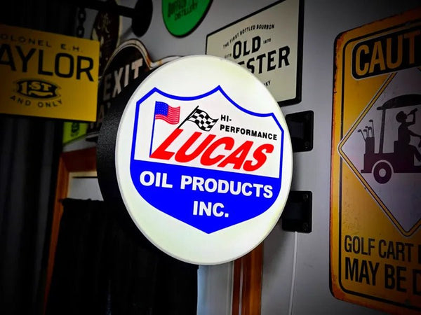 Vintage Lucas Oil Double Sided Gas Station Light - Sign Guy