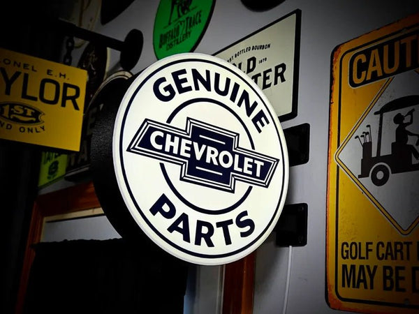 Vintage Chevrolet Parts Double Sided Gas Station Light - Sign Guy