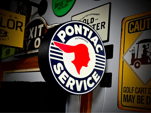 Vintage Pontiac Service Double Sided Gas Station Light - Sign Guy