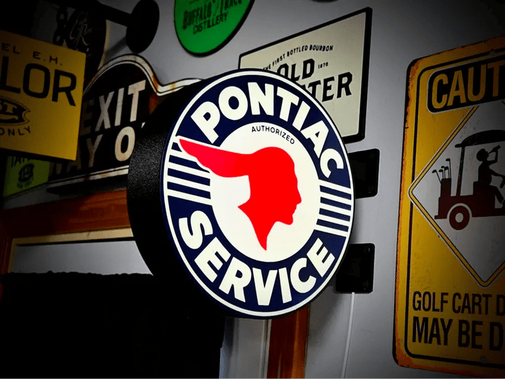 Vintage Pontiac Service Double Sided Gas Station Light - Sign Guy