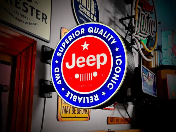 Vintage Jeep 1 Double Sided Gas Station Light - Sign Guy