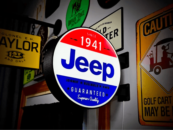 Vintage Jeep 2 Double Sided Gas Station Light - Sign Guy