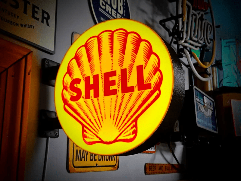 Vintage Shell Fuels Double Sided Gas Station Light - Sign Guy