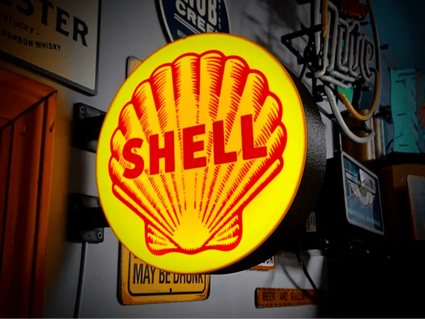 Vintage Shell Fuels Double Sided Gas Station Light - Sign Guy