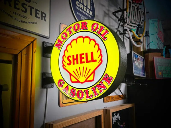 Vintage Shell Motor Oil 2 Double Sided Gas Station Light - Sign Guy