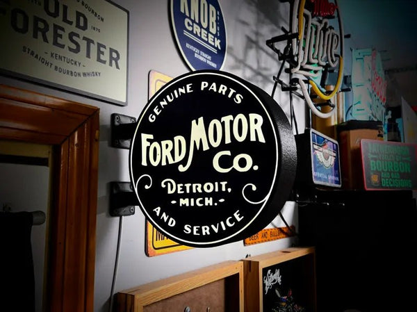 Vintage Ford Motor Co. Double Sided Gas Station Light - Sign Guy