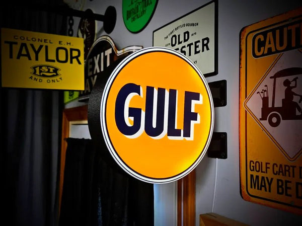 Vintage Gulf Double Sided Gas Station Light - Sign Guy