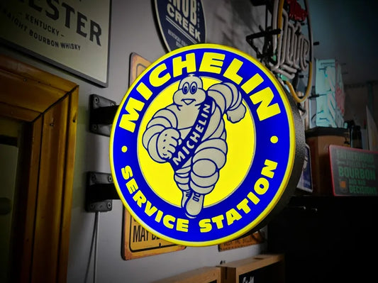 Vintage Michelin Service Station Double Sided Gas Station Light