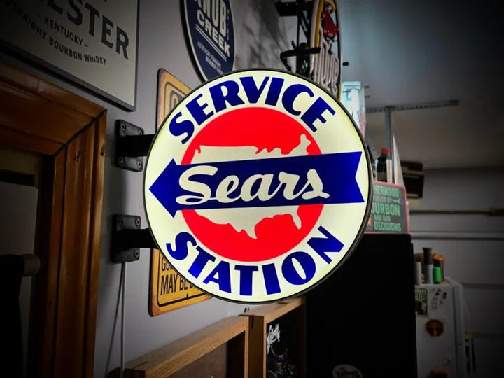 Vintage Sears Service Station Double Sided Gas Station Light - Sign Guy