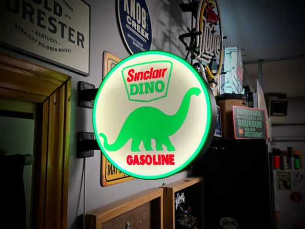 Vintage Dino Gasoline Double Sided Gas Station Light - Sign Guy