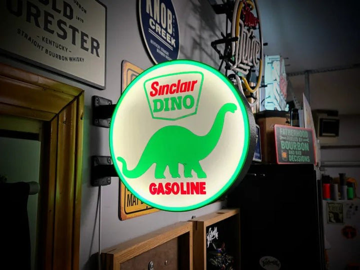 Vintage Dino Gasoline Double Sided Gas Station Light - Sign Guy