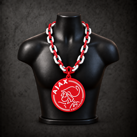 Ajax Amsterdam Classic Hype Chain with red, white alternating plastic links on a black display bust