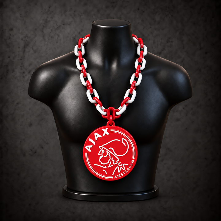 Ajax Amsterdam Classic Hype Chain with red, white alternating plastic links on a black display bust