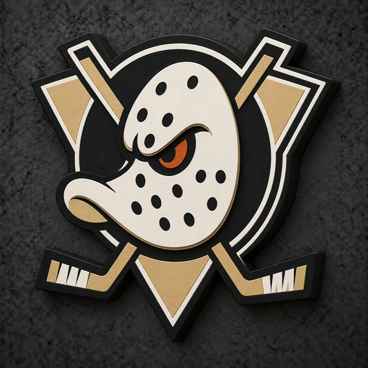 Anaheim Ducks 3D Plaque with raised layered artwork on a dark charcoal wall