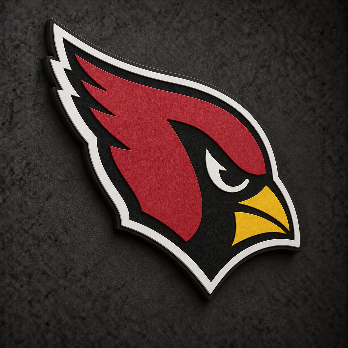 Arizona Cardinals 3D Plaque with raised layered artwork on a dark charcoal wall