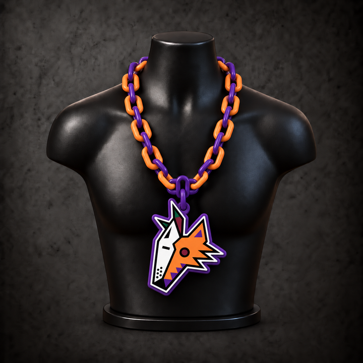 Arizona Coyotes Classic Hype Chain with alternating purple and orange links on a black display bust