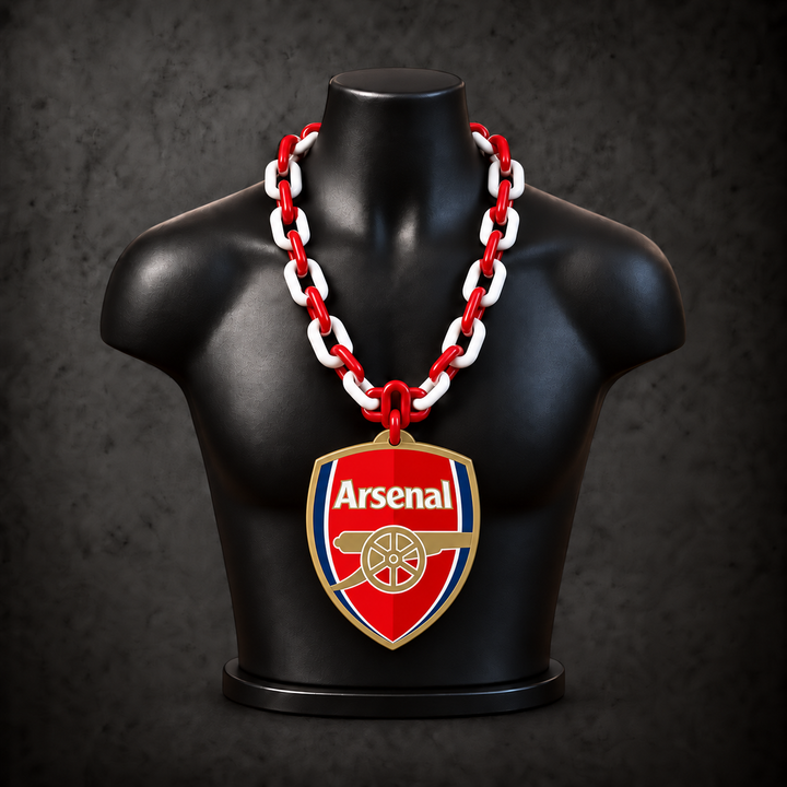 Arsenal Classic Hype Chain with red, white alternating plastic links on a black display bust