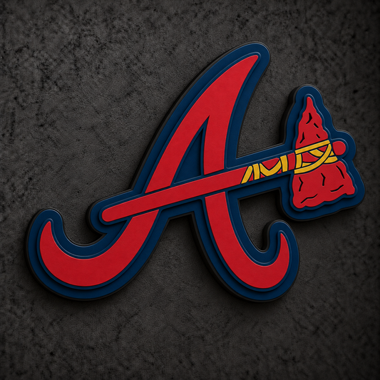 Atlanta Braves 3D Plaque with raised layered artwork on a dark charcoal wall