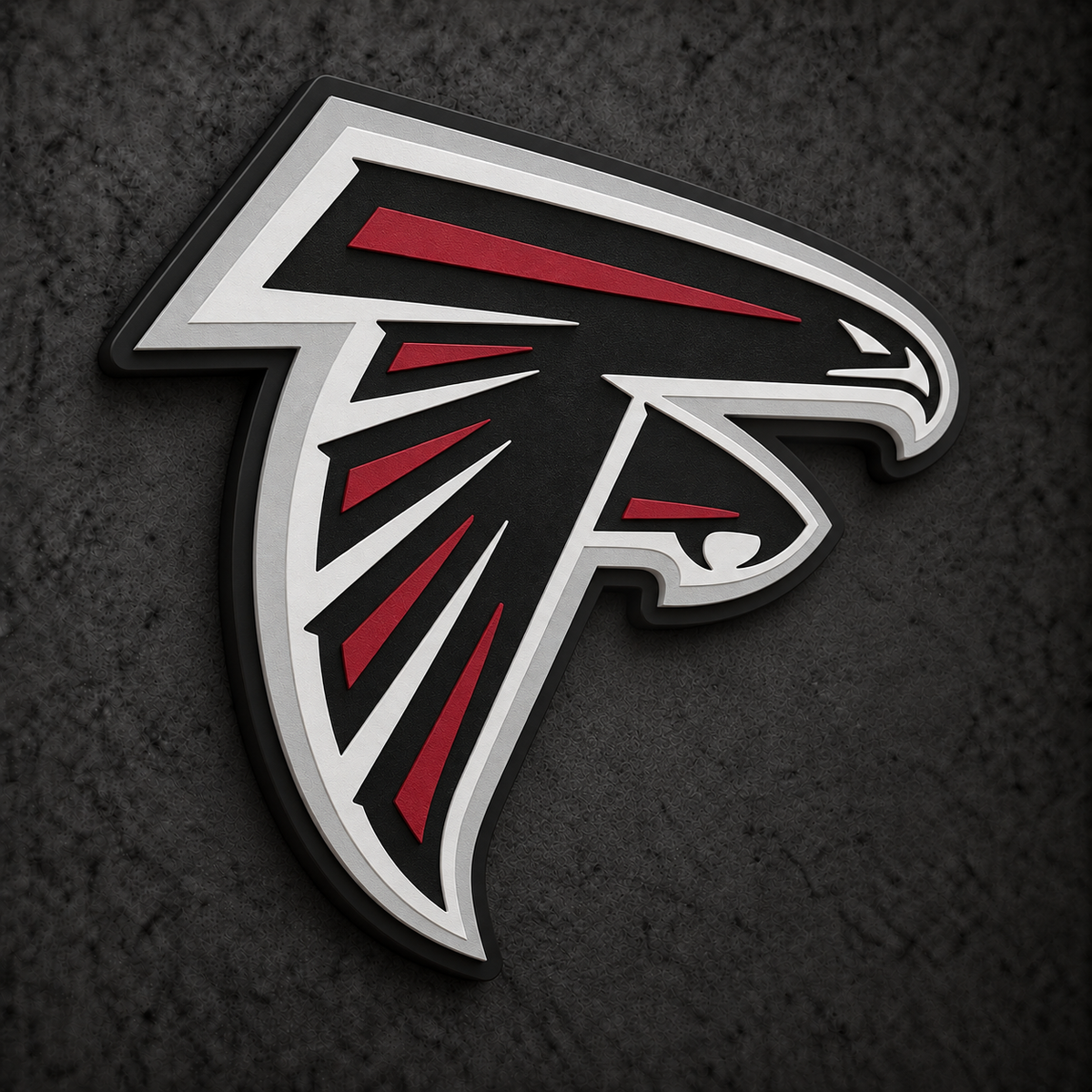 Atlanta Falcons 3D Plaque with raised layered artwork on a dark charcoal wall