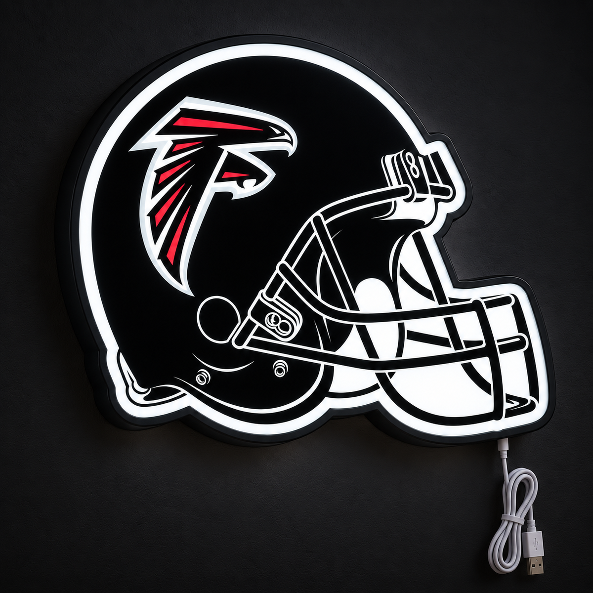 Atlanta Falcons Helmet LED Sign illuminated at night