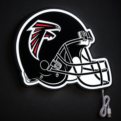 Atlanta Falcons Helmet LED Sign illuminated at night