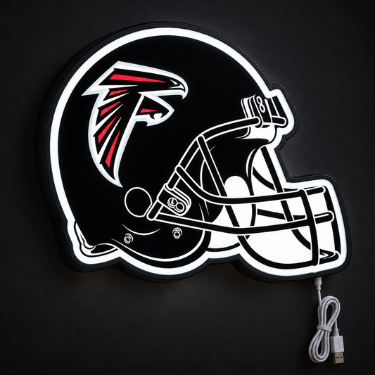 Atlanta Falcons Helmet LED Sign illuminated at night