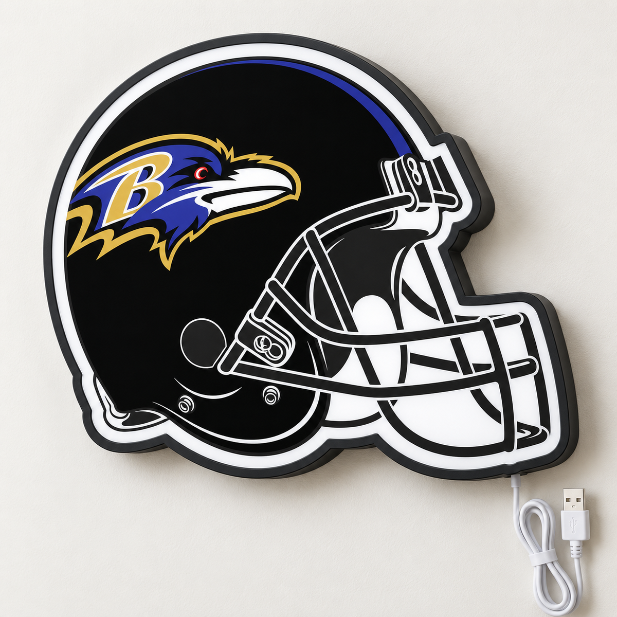 Baltimore Ravens Helmet LED Sign shown in daylight