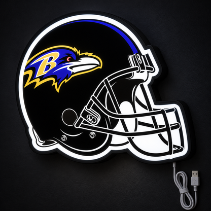 Baltimore Ravens Helmet LED Sign illuminated at night
