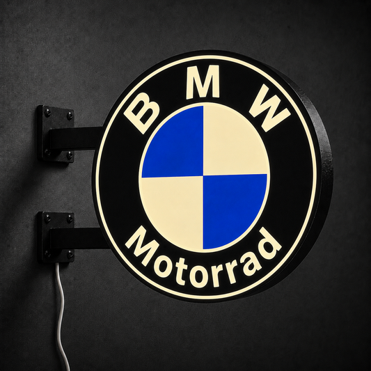 Vintage BMW LED sign — left view