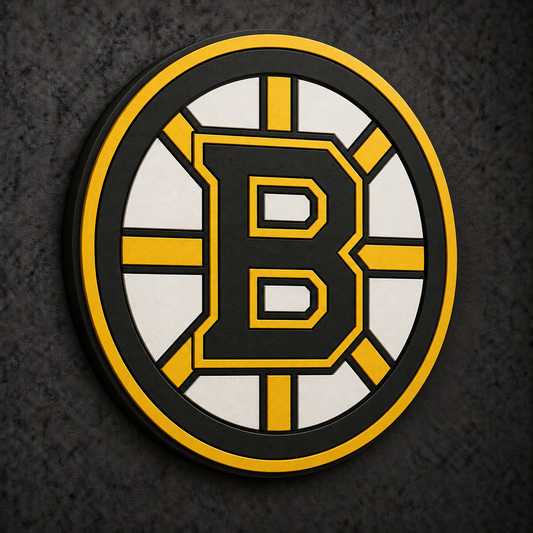 Boston Bruins 3D Plaque with raised layered artwork on a dark charcoal wall