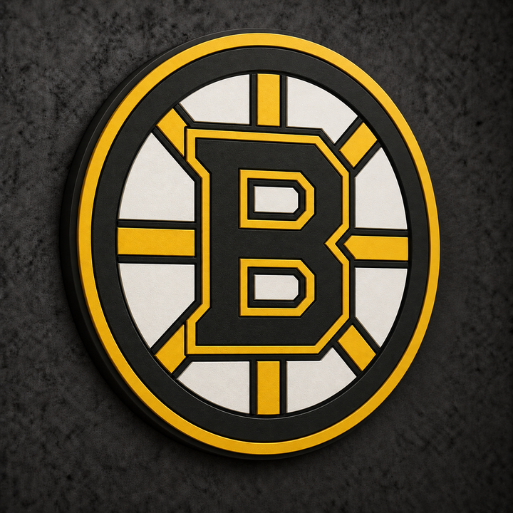 Boston Bruins 3D Plaque with raised layered artwork on a dark charcoal wall
