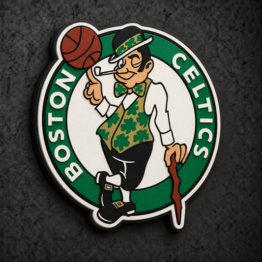 Boston Celtics 3D Plaque with raised layered artwork on a dark charcoal wall