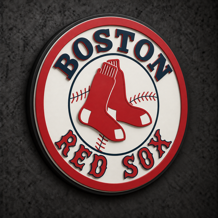 Boston Red Sox 3D Plaque with raised layered artwork on a dark charcoal wall