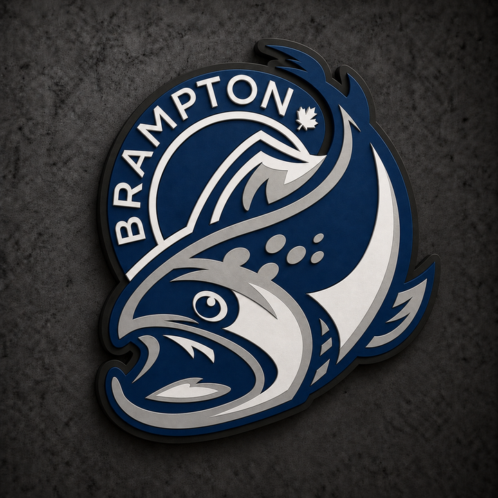 Brampton Steelheads 3D Plaque with raised layered artwork on a dark charcoal wall